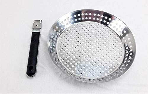 Mr. Bar-B-Q 12" Stainless Steel Skillet, Deep Fryer Strainer for Seafood, Vegetable Grill Basket w/Removable Handle Stainless Steel for BBQ Grill, Camping, Backpacking, Grilling Accessories 06753Y