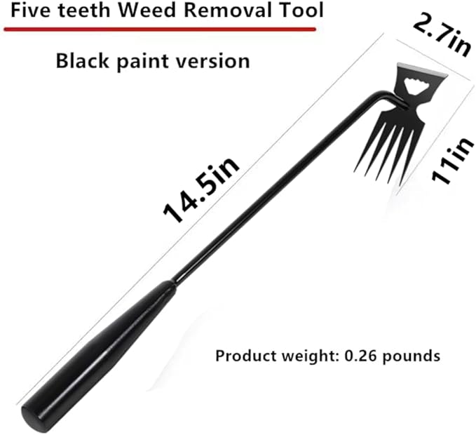 Weed Removal Tool, 2025 New Garden Weeding Tools Manganese Steel Hand Weeder Tool with Handle, 5 Teethes Dual Purpose Manual Weeders Tool Weed Pulling Tool for Garden (Black)