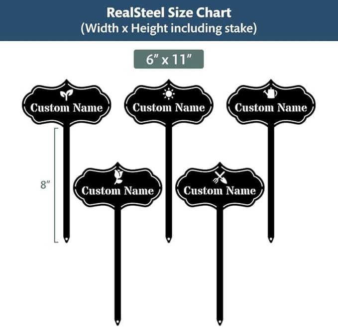 RealSteel โ Customizable Seed & Plant Markers - Outdoor Herb Garden Stakes - Elegant Fruit/Vegetable Labels - Steel Plant Tags for Pots - Classy Design for Farmhouse/Greenhouse โ Sprout Icon