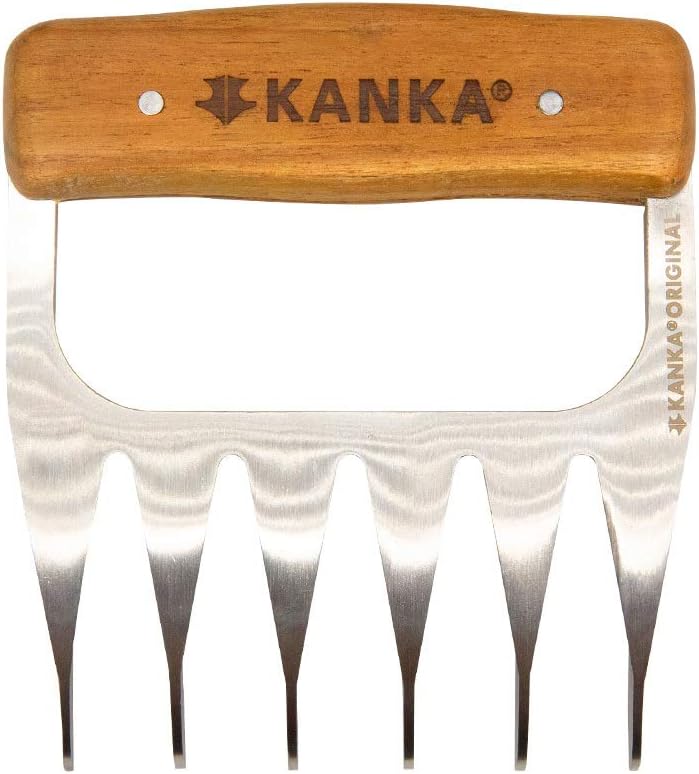 KANKA Grill Meat Shredder Claws - 5X Thicker Professional Stainless Steel BBQ Claws for Effortless Shredding and Cutting of Pulled Pork, Chicken, Turkey, Beef - Set of 2 with Durable Wood Handles