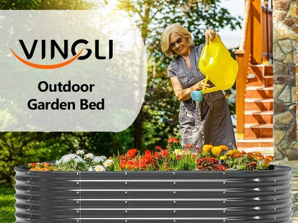 VINGLI Galvanized Raised Garden Beds Outdoor, 6x3x2 Ft, 8x4x2 Ft Lager Metal Planter Raised Beds for Planting Vegetables Flowers Herb (8 * 4 * 2(Oval))
