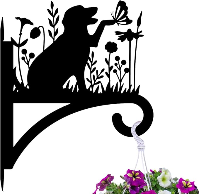 Peacoblue Iron Plant Hangers Holder for Outdoor Indoor Hanging Plants Fern Pots, Lantern, Bird Feeder, Wind Chimes, 12βx14β Dog Weather Resistant Metal Wall Brackets Hooks for Porch, Garden, Home(Dog)