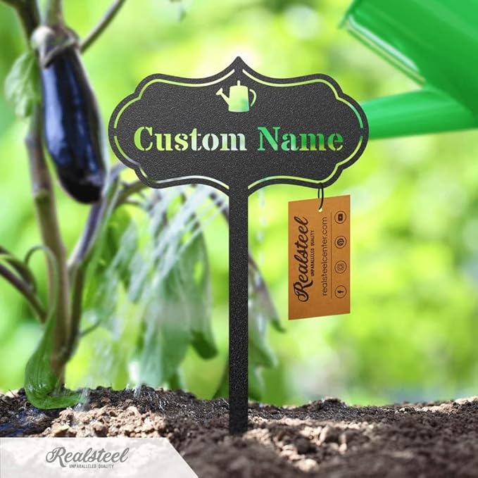 RealSteel โ Customizable Seed & Plant Markers - Outdoor Herb Garden Stakes - Elegant Fruit/Vegetable Labels - Steel Plant Tags for Pots - Classy Design for Farmhouse/Greenhouse โ Sun Icon