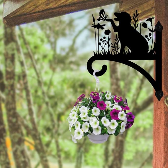 Peacoblue Iron Plant Hangers Holder for Outdoor Indoor Hanging Plants Fern Pots, Lantern, Bird Feeder, Wind Chimes, 12βx14β Dog Weather Resistant Metal Wall Brackets Hooks for Porch, Garden, Home(Dog)