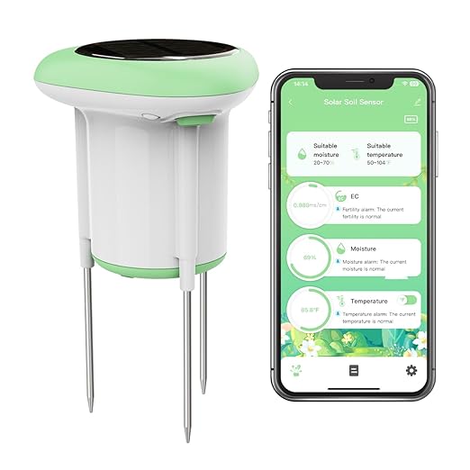 Smart 3-in-1 Soil Moisture/Temperature/Fertility Meter for Outdoor Plant, Soil Test Kit for Garden/Farming/Lawn, GreenVation Digital Soil Sensor with Tuya/Smart Life APP Push Notification