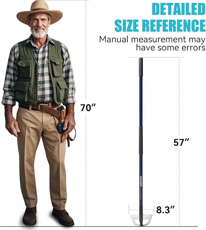 WIKER Hoe Garden Tool,Garden Hoe for Weeding,Weed Puller Tool with Fiberglass Handle,57inches,Blue