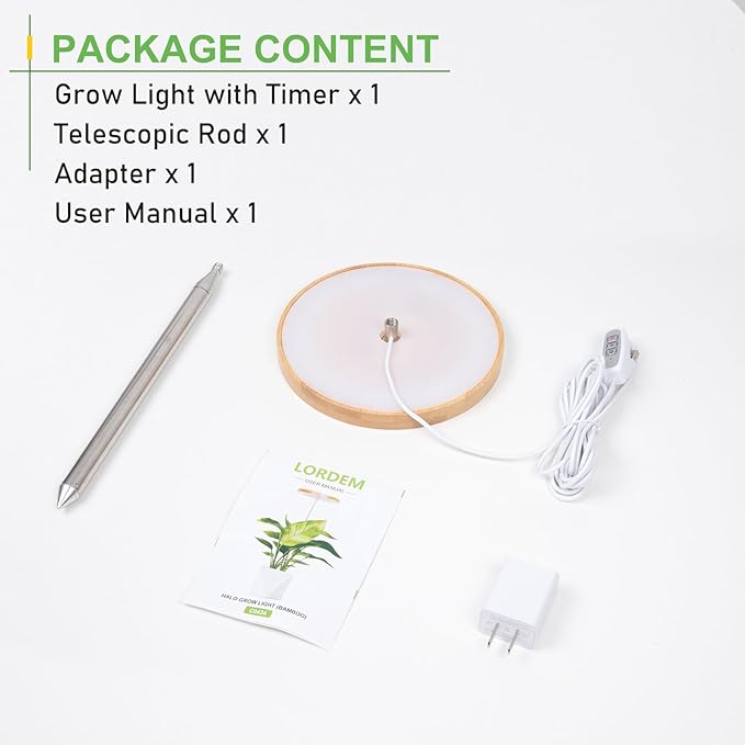 LORDEM Bamboo Grow Light for Indoor Plants,Full Spectrum LED Plant Grow Light, Height Adjustable Growing Lamp with Auto Timer 4H/8H/12H, 4 Dimmable Levels, Ideal for Large Tall Plants