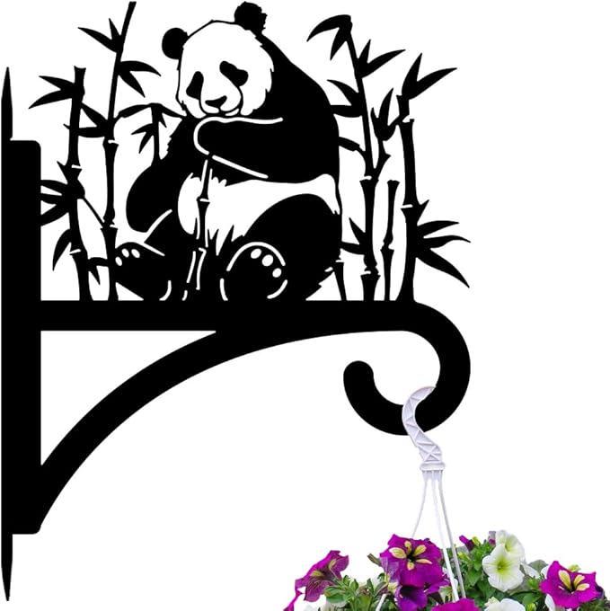 Peacoblue Iron Plant Hangers Holder for Outdoor Indoor Hanging Plants Flower Fern Pots Lantern Bird Feeder Wind Chimes, 12โx14โ Weather Resistant Metal Wall Bracket Hooks for Porch Garden House(Panda)