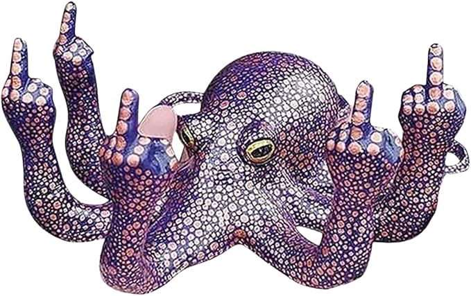 Middle Finger Octopus,Middle Finger Statue,Weird Decor Suitable for Indoor and Outdoor Garden Home Various Fish Tank Decoration (Purple)