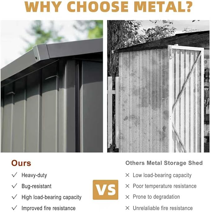 Domi Outdoor Storage Shed 11β x 9β, Metal Sheds with Galvanized Steel Frame & Windows & Lockable Door, Garden Shed Tool Storage Room for Patio, Grey