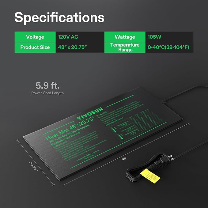 VIVOSUN 2-Pack 48" x 20.75" Durable Waterproof Seedling Heat Mat, UL & MET-Certified Warm Hydroponic Heating Pad for Germination, Indoor Gardening, Greenhouse