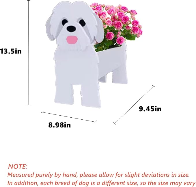 Shih Tzu White Dog Planter Plant Pots,Cute Garden Dog Flower Planter,Dog Planters Birthday Gifts for Women,Office,Indoor/Outdoor Decor(9.45 * 8.98 * 13.5in)