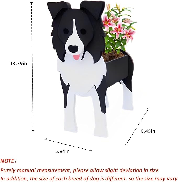 Border Collie Dog Planter Plant Pots,Cute Garden Dog Flower Planter,Dog Planters Birthday Gifts for Women,Office,Indoor/Outdoor Decor(9.45 * 5.94 * 13.39in)