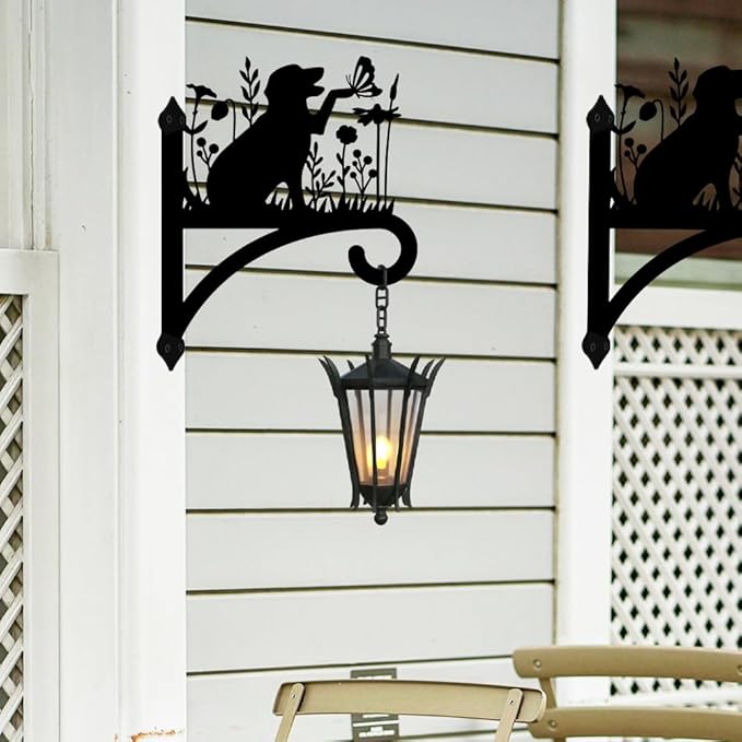 Peacoblue Iron Plant Hangers Holder for Outdoor Indoor Hanging Plants Fern Pots, Lantern, Bird Feeder, Wind Chimes, 12βx14β Dog Weather Resistant Metal Wall Brackets Hooks for Porch, Garden, Home(Dog)