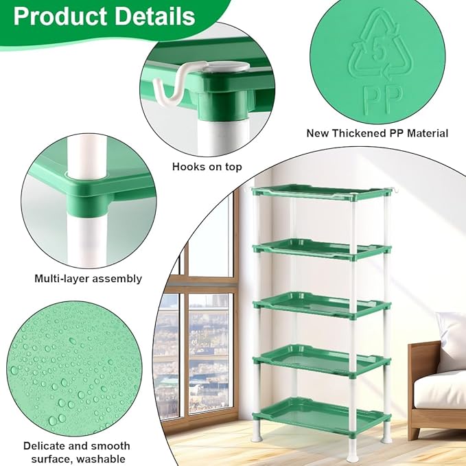 5-Tier Seed Stand with 5 Trays, Seed Starting Rack Propagation Rack Kit for Stackable Seedling Tray Seedling Staging Table for Indoor Outdoor Growing (H:37.6", W: 11.6”, L: 18.1") (Green)