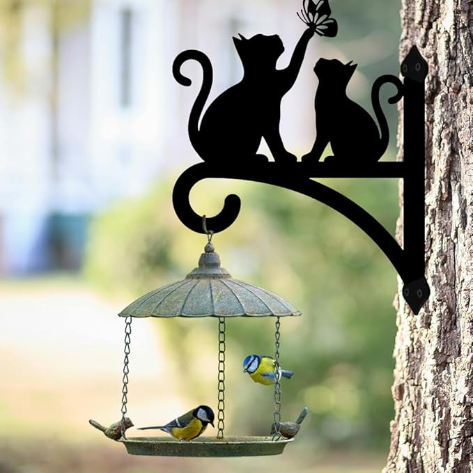 Peacoblue Iron Plant Hangers Hooks for Outdoor Indoor Hanging Plants Fern Pots, Lantern, Bird Feeder, Wind Chimes, 12βx14β Cat Weather Resistant Metal Wall Brackets Holder for Porch, Garden, Home(Cat)