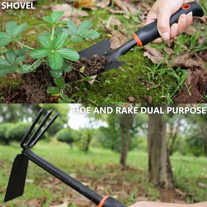 Large Garden Tool Set with Non-Slip Rubber Handle - 6 Piece Heavy Duty, Gardening Hand Tools, Sturdy Durable, Classic Utility Gardening Gift