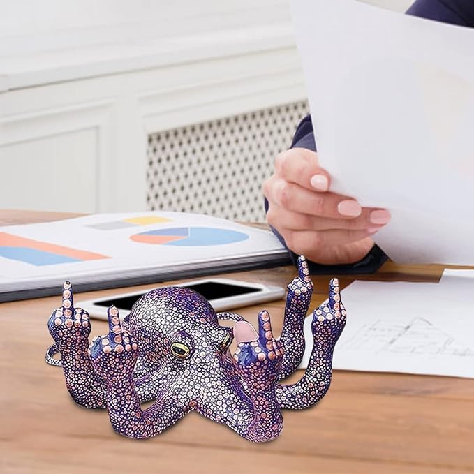 Middle Finger Octopus,Middle Finger Statue,Weird Decor Suitable for Indoor and Outdoor Garden Home Various Fish Tank Decoration (Purple)
