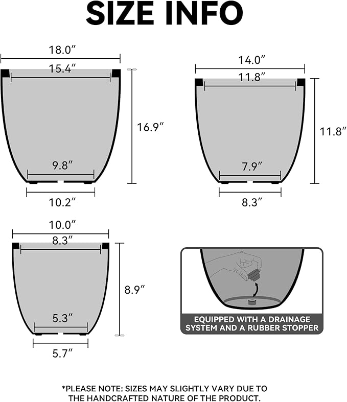 Kante 18 Inch Dia Round Concrete Planter, Indoor Outdoor Large Plant Pot with Drainage Hole and Rubber Plug for Home Patio Garden, Rusty