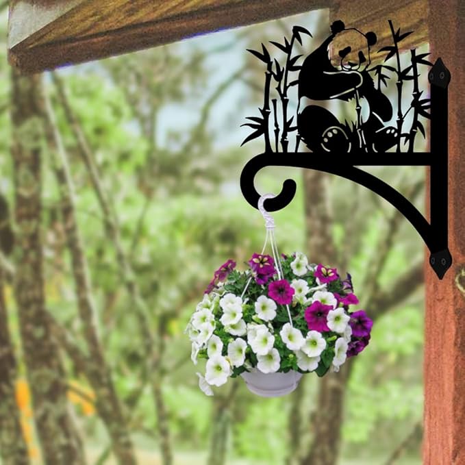 Peacoblue Iron Plant Hangers Holder for Outdoor Indoor Hanging Plants Flower Fern Pots Lantern Bird Feeder Wind Chimes, 12โx14โ Weather Resistant Metal Wall Bracket Hooks for Porch Garden House(Panda)