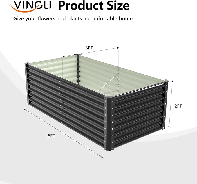VINGLI Galvanized Raised Garden Beds Outdoor, 6x3x2 Ft, 8x4x2 Ft Lager Metal Planter Raised Beds for Planting Vegetables Flowers Herb (6 * 3 * 2(Square))