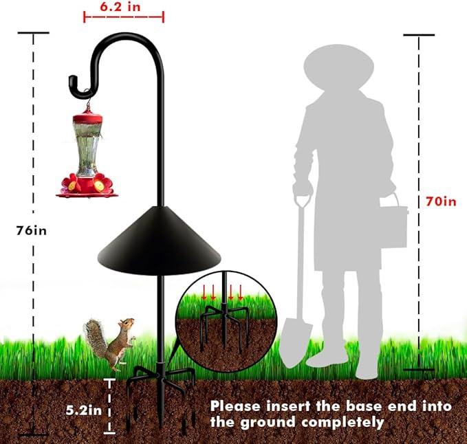 Shepherds Hooks for Outdoor Bird Feeder Poles 76inch, Heavy Duty Hummingbird Feeder Hanger for Hanging Plants Basket, Adjustable Wind Chimes Stand, 2 pcs