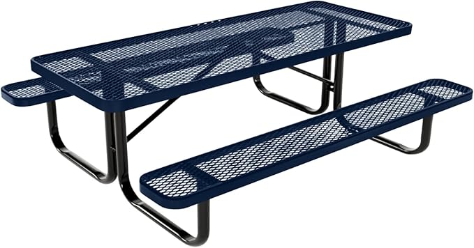 Coated Outdoor Furniture Heavy-Duty Portable Outdoor Kids Table, Expanded Metal Kids Picnic Table, Commercial-Grade Picnic Table, Made in America (6ft Rectangular, Childrens, Textured Dark Blue)