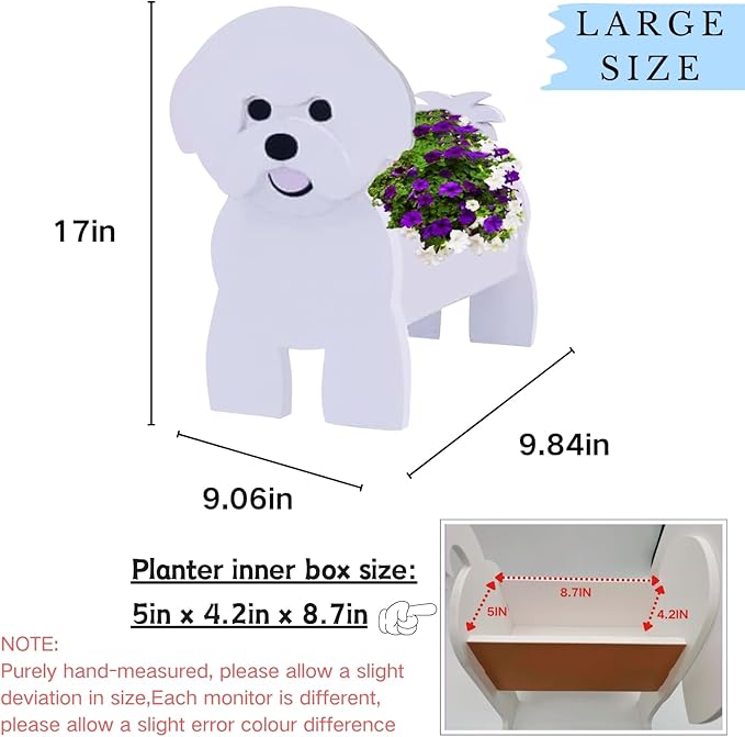 Bichon Frise Dog Planter Plant Pots,Cute Garden Dog Flower Planter,Large Dog Planters Birthday Gifts for Women,Office,Indoor/Outdoor Decor(9.84 * 9.06 * 17in)