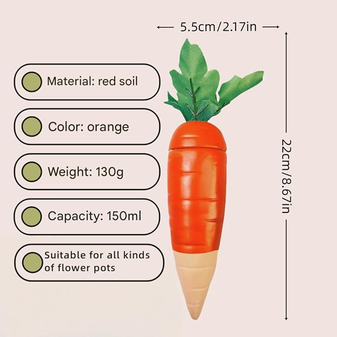 4-Pack Plant Watering Spikes with Lids,Self Watering Spikes, Plant Water Seepage Device, Cute Carrot Shape,Clay Plant Garden Waterers for Vacations
