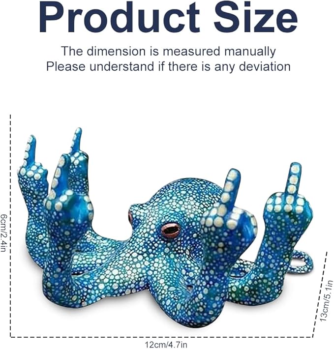 Middle Finger Octopus,Middle Finger Statue,Weird Decor Suitable for Indoor and Outdoor Garden Home Various Fish Tank Decoration (Blue)