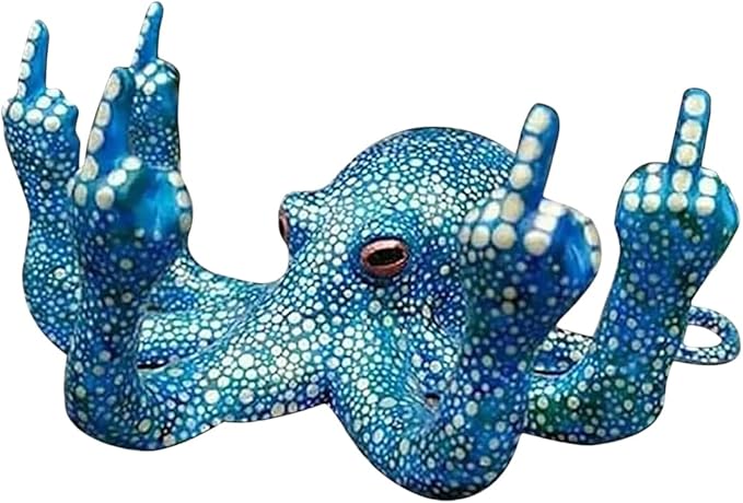 Middle Finger Octopus,Middle Finger Statue,Weird Decor Suitable for Indoor and Outdoor Garden Home Various Fish Tank Decoration (Blue)