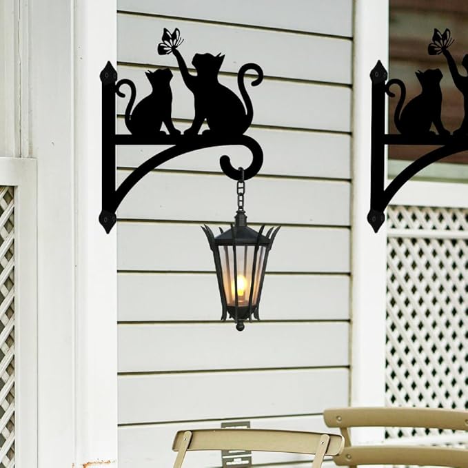 Peacoblue Iron Plant Hangers Hooks for Outdoor Indoor Hanging Plants Fern Pots, Lantern, Bird Feeder, Wind Chimes, 12βx14β Cat Weather Resistant Metal Wall Brackets Holder for Porch, Garden, Home(Cat)