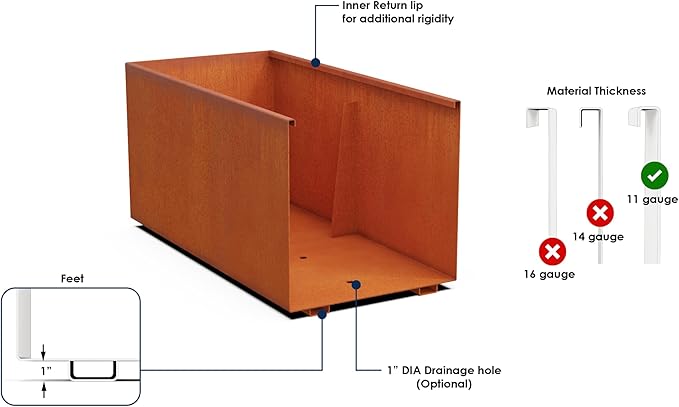 40-Inch Corten Steel Planter Box - Extra Large Rectangular Planter for Outdoor Plants | Modern Heavy Duty Design | Made in USA