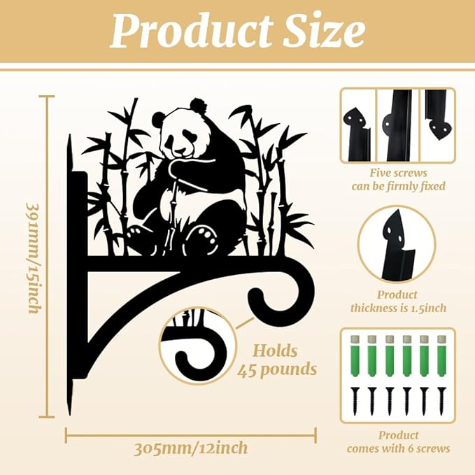 Peacoblue Iron Plant Hangers Holder for Outdoor Indoor Hanging Plants Flower Fern Pots Lantern Bird Feeder Wind Chimes, 12โx14โ Weather Resistant Metal Wall Bracket Hooks for Porch Garden House(Panda)
