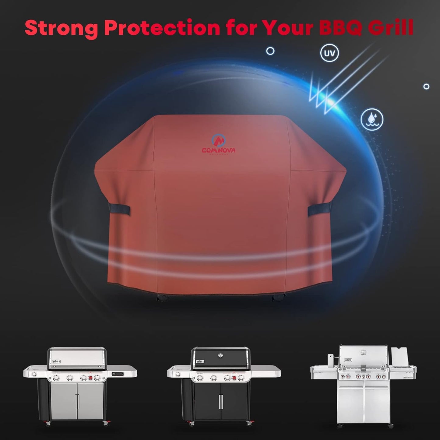 Comnova Grill Cover 75 Inch - 600D BBQ Cover for Outdoor Grill Heavy Duty and Waterproof, Large Barbecue Gas Grill Covers for Weber, Char-Broil, Nexgrill, Monument, Dyna-glo, Brinkmann and More