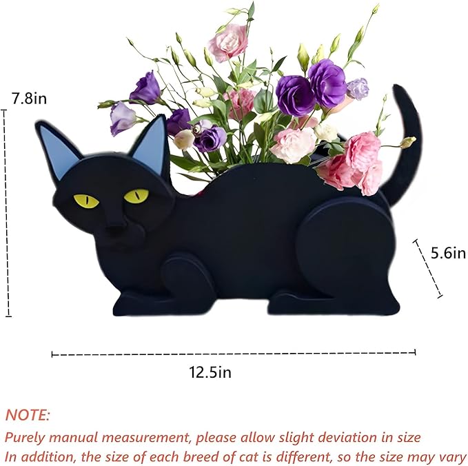 Black Cat Planter Plant Pots,Cute Garden Cat Flower Planter,Cat Planters Birthday Gifts for Women,Office,Indoor/Outdoor Decor(12.5 * 5.6 * 7.8in)