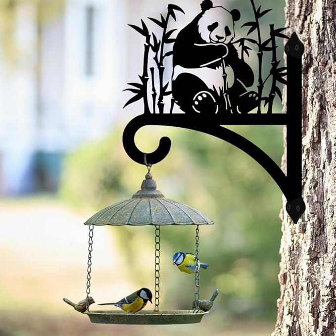 Peacoblue Iron Plant Hangers Holder for Outdoor Indoor Hanging Plants Flower Fern Pots Lantern Bird Feeder Wind Chimes, 12โx14โ Weather Resistant Metal Wall Bracket Hooks for Porch Garden House(Panda)