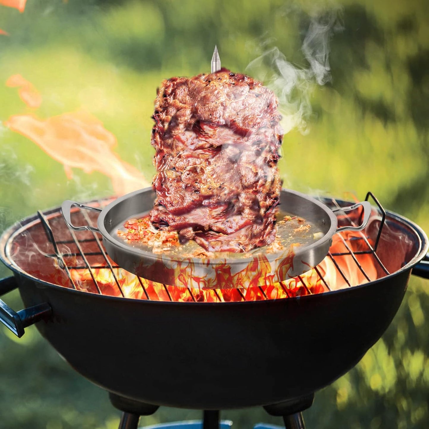 DAKOS Upgraded Thicken Stainless Vertical Skewer Griddle, Barbecue Grill Stand, Vertical Skewer Grill, Great for Tacos Al Pastor, Tacos, Whole Chicken (15.27 x 13.39 x 2.83)