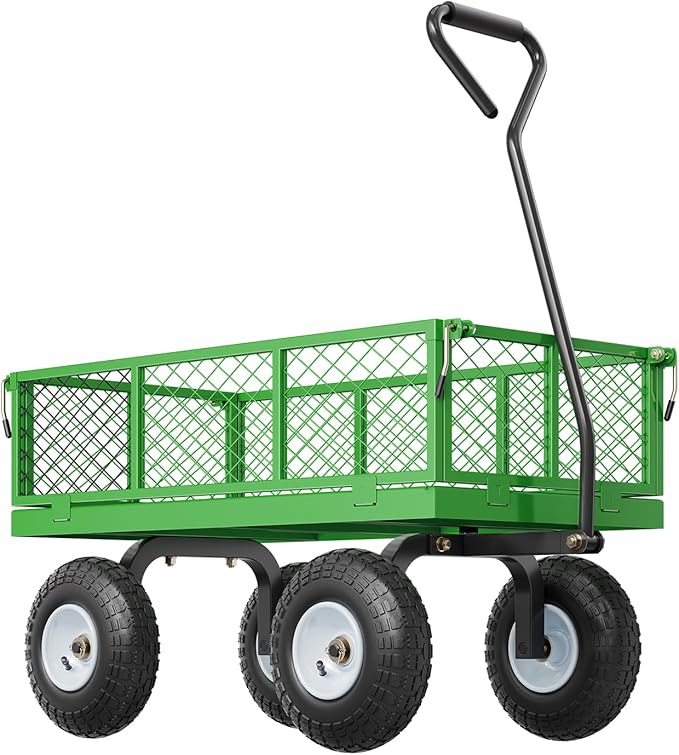 VEVOR 680 Lbs Steel Garden Cart on Wheels, Heavy Duty Garden Wagon Cart Pullable, Metal Outdoor Utility Yard Wagon Carts with 10" Tires, Mesh Removable Sides and 180°Rotating Handle