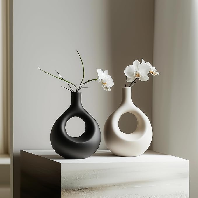 NOBULA Ceramic Bagel Vases C5 โ Thoughtful for Mom โ Elegant Set of 2 for Living Room, Bedroom or Table โ Modern Home Decor Sheโll Love โ Perfect for Flowers & Plants
