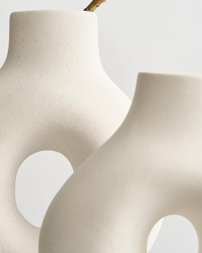 NOBULA White Ceramic Donut Vases โ Modern Home Decor for Living Room, Bedroom & Table Centerpiece - Minimalist Nordic โ Unique Vases for Olive Plant & Flowers โ Decorative Coffee Table Vase Set of 2