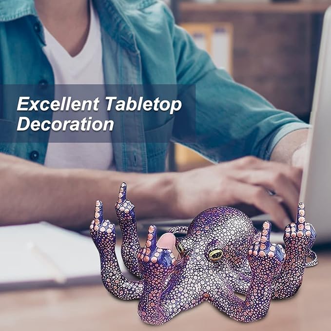 Middle Finger Octopus,Middle Finger Statue,Weird Decor Suitable for Indoor and Outdoor Garden Home Various Fish Tank Decoration (Purple)