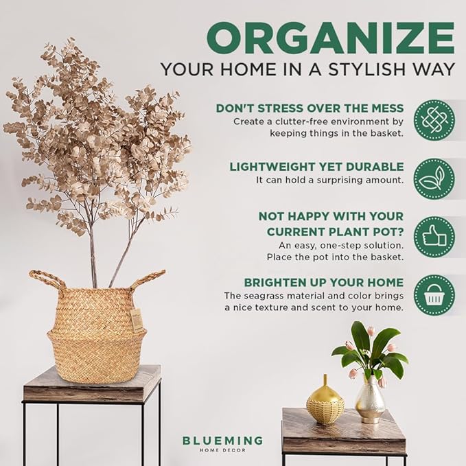 Tree Basket β Wicker Seagrass Planter for Tall Indoor Fake Olive House Plants, Decorative Rattan Baskets for 7-8 Inch Small Plant Pots (Original, Medium)