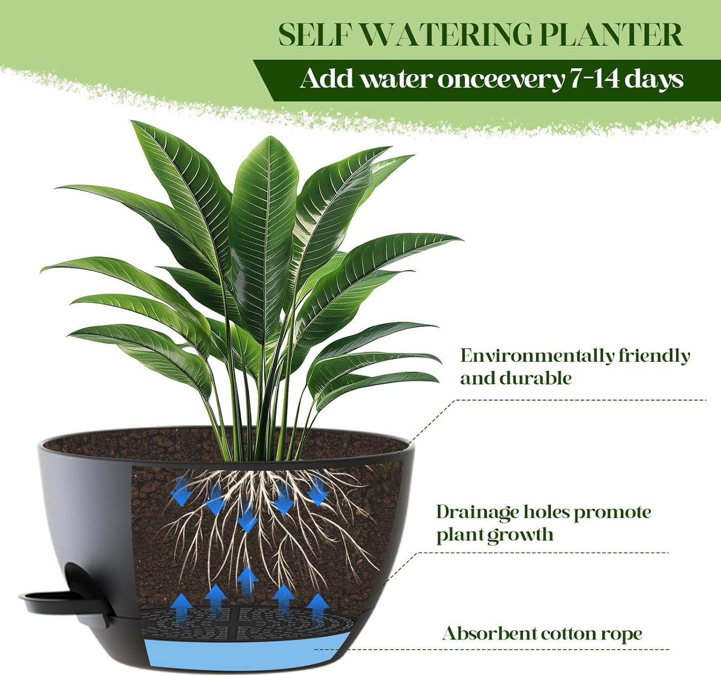 10 Inch Hanging Planters with Chains 2 Pack Self Watering Black Plastic Hanging Pots for Indoor Outdoor Plants, Garden Porch Home Decor (Black)