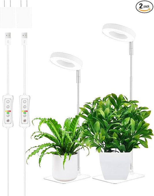yadoker Halo Plant Grow Light, LED Growing Light Full Spectrum for Indoor Plants,Height Adjustable, Automatic Timer, 5V Low Safe Voltage,Idea for Small Plants