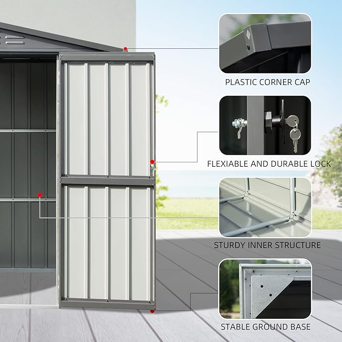 Domi 10β x 8β Outdoor Storage Shed, Metal Sheds Tool Storage Gable Roof with Lockable Door & Air Vents, Outdoor Galvanized Steel Sheds for Backyard,Garden,Patio,Lawn