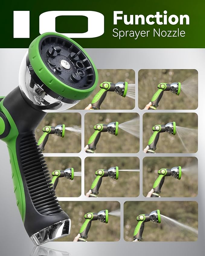 RAINPOINT Metal Garden Hose 25 ft - No-kink 304 Steel Water Hose with 10 mode Nozzle - Brass Connection, Swivel Handle, Flexible Hose,Lightweight, Puncture