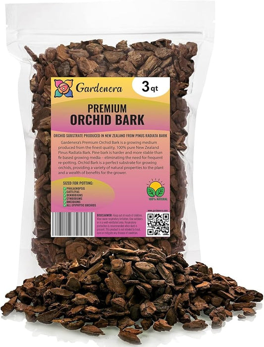 Premium Grade New Zealand Pinus Radiata Bark by Gardenera - Organic Hand Mixed New Zealand Pine Bark for Orchids - Medium Chips 9-12mm - 3 Quart