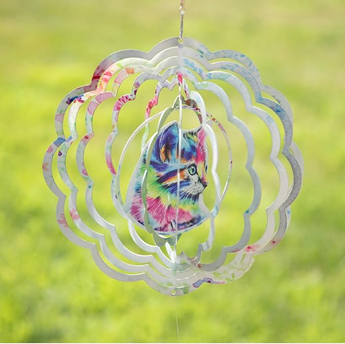 VP Home Colorful Cat Kinetic Wind Spinners for Yard and Garden Wind Spinner Outdoor Metal Large Hanging Cat Decor 3D Garden Art Wind Sculpture Spinners Cat Garden Decor Kinetic Art Garden Spinner