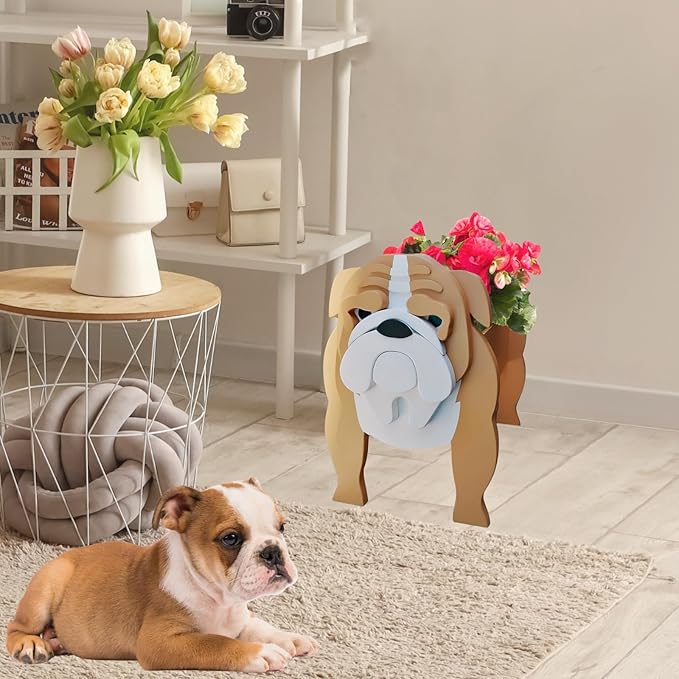 English Bulldog Dog Planter Plant Pots,Cute Garden Dog Flower Planter,Dog Planters Birthday Gifts for Women,Office,Indoor/Outdoor Decor(9.45 * 7.48 * 10.63in)